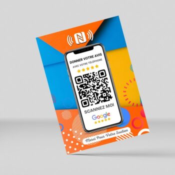 Sticker pour collecte d’avis Google avec QR Code et puce NFC, solution innovante pour simplifier la collecte d’avis et renforcer la réputation en ligne.